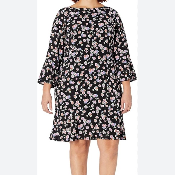 Betsey Johnson Black Floral Long Ruffle Sleeve Dress size 18W - Picture 1 of 8